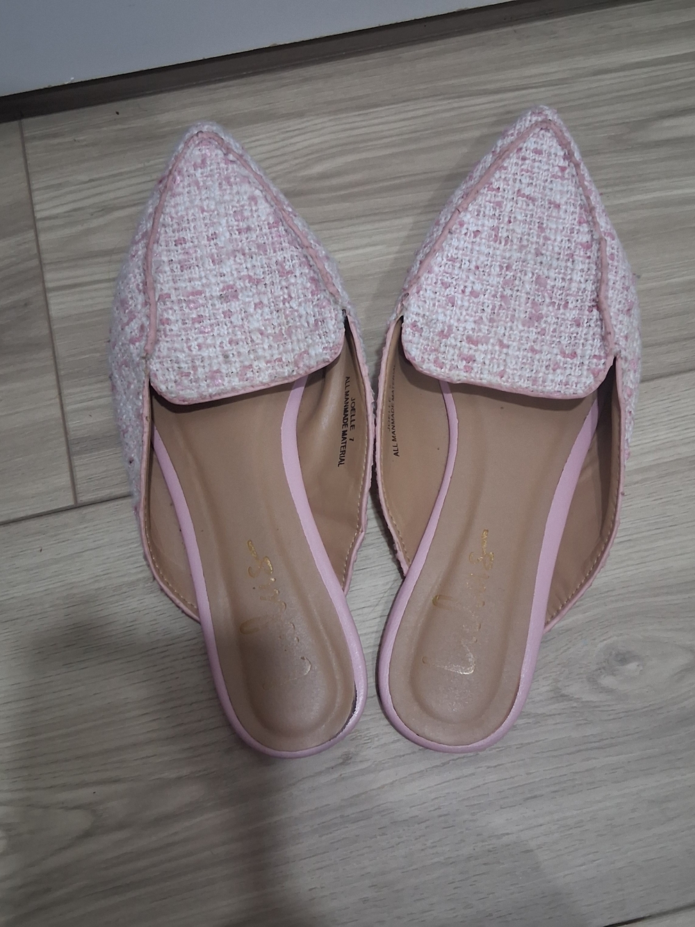 Lulus Joelle Pink Tweed Loafer Slides 7